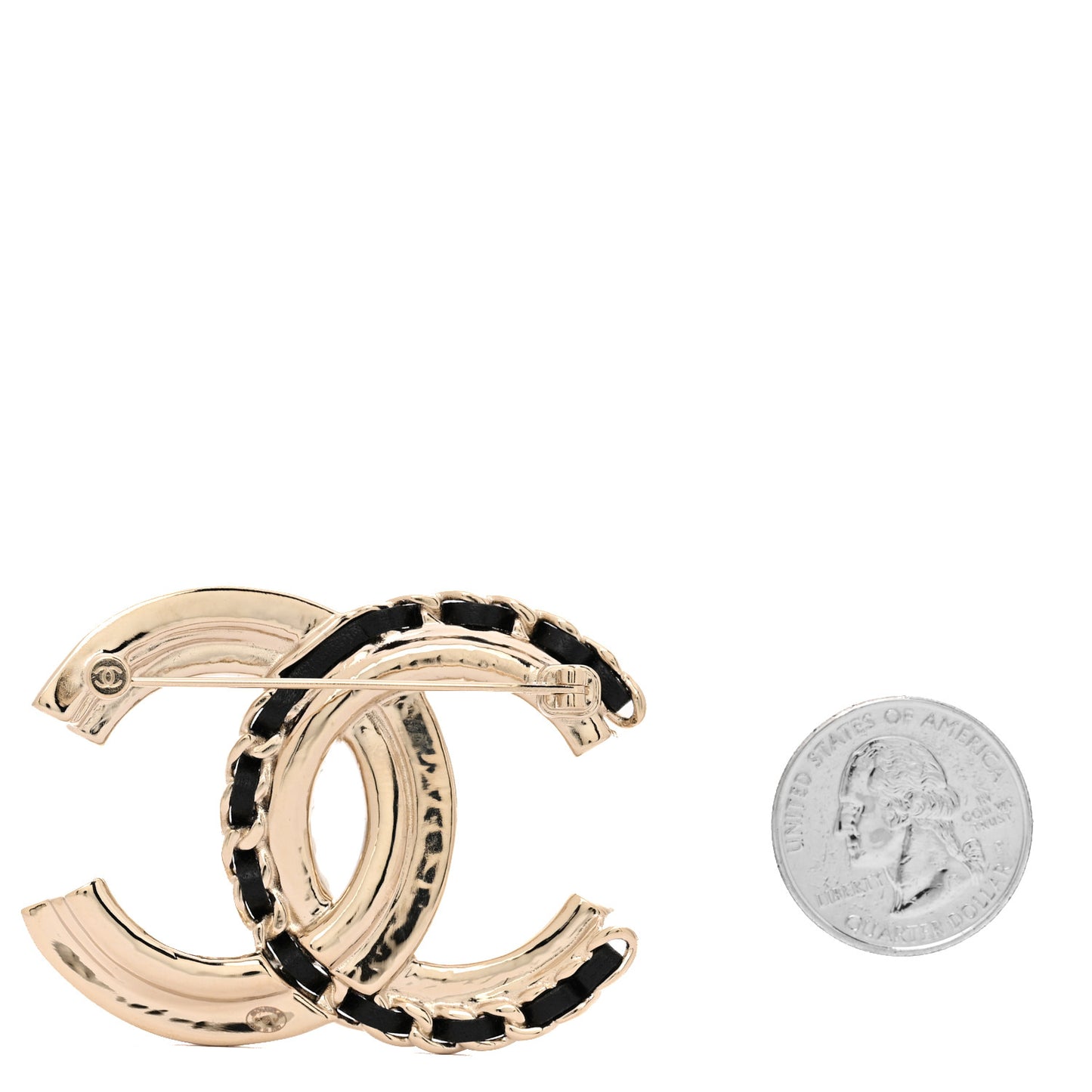 Lambskin Pearl Crystal Quilted CC Brooch Black Gold