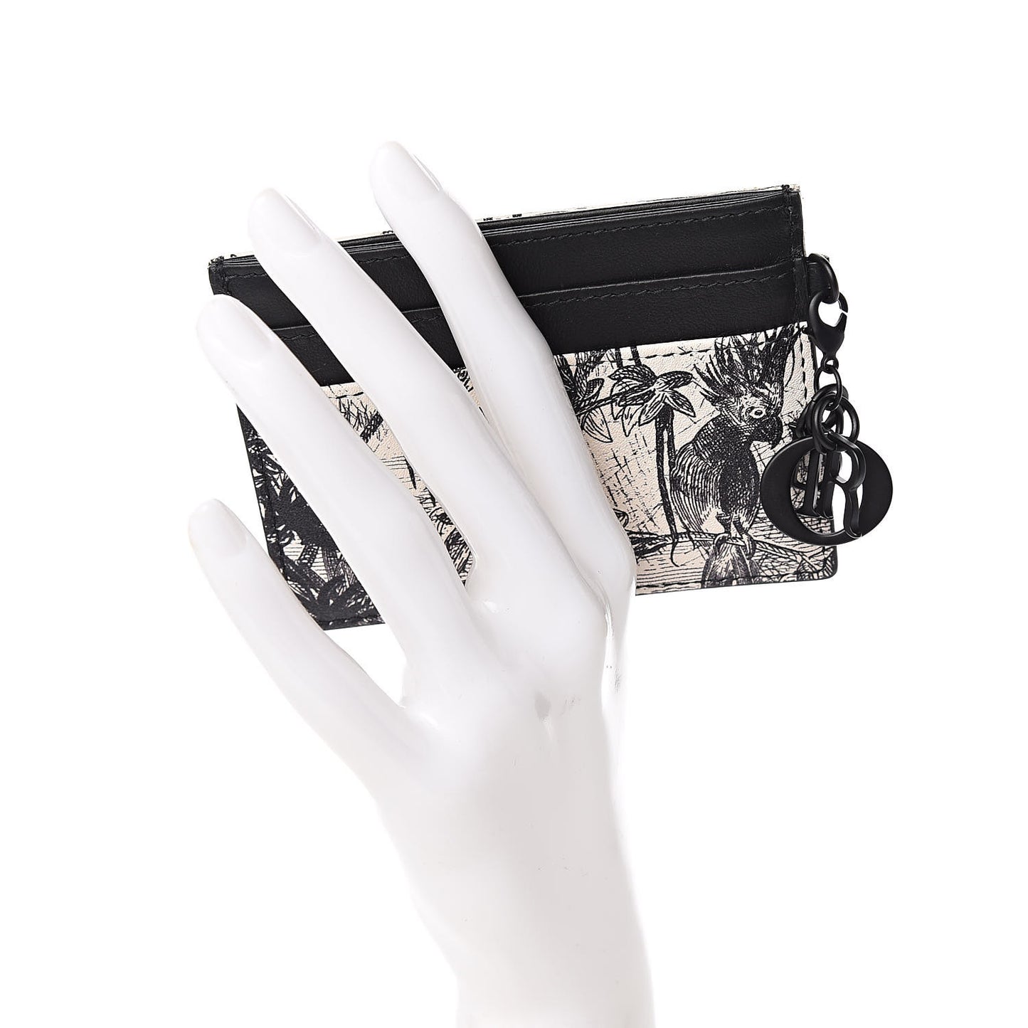 Calfskin Toile de Jouy Carnivora Card Holder Black White