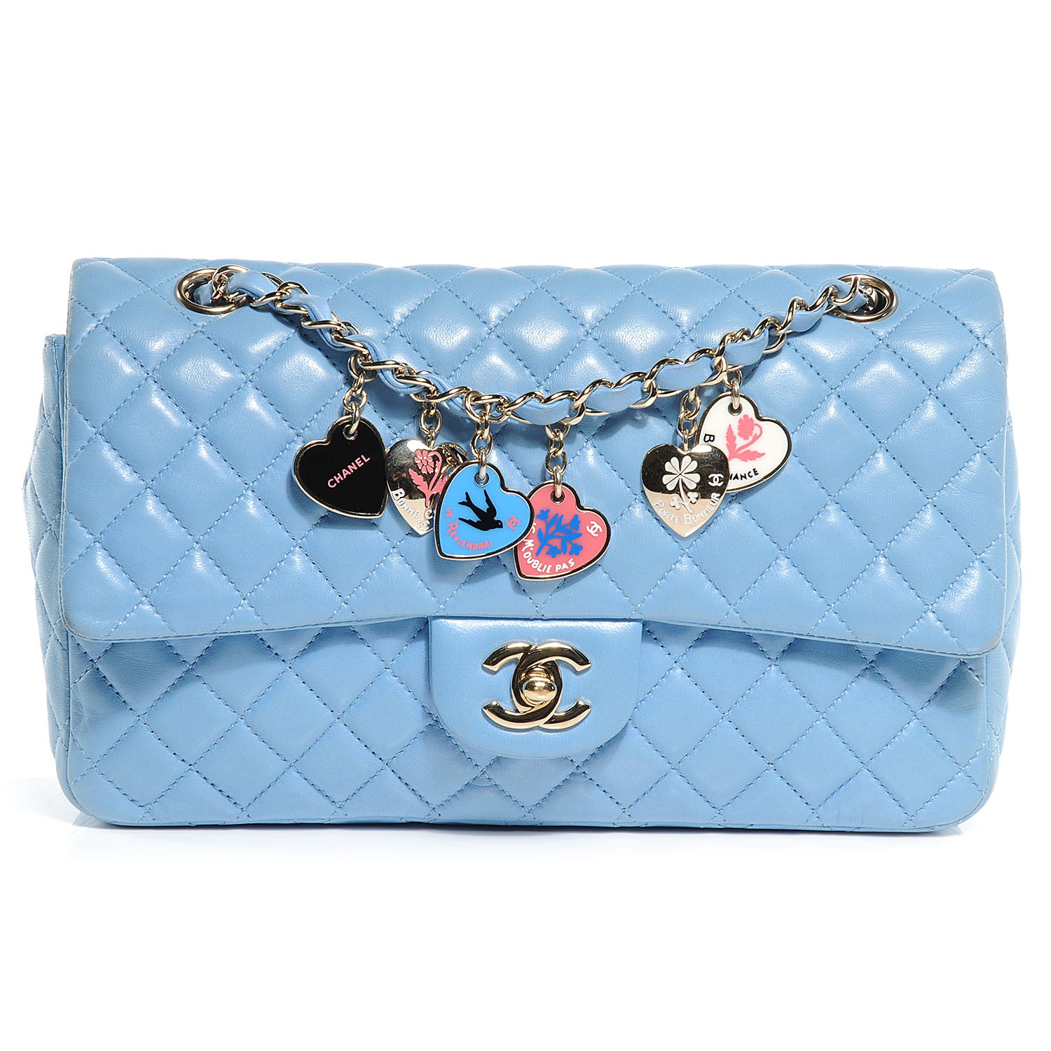 Chanel Lambskin Valentine Charms Medium Flap Baby Blue 53834