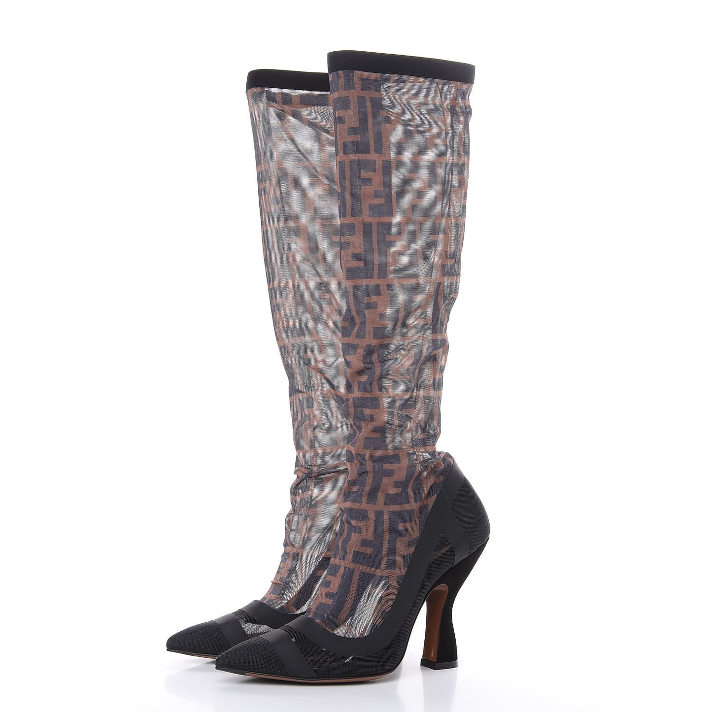 Technical Mesh FF Colibri High Heel Knee High Boots 35 Black Tobacco