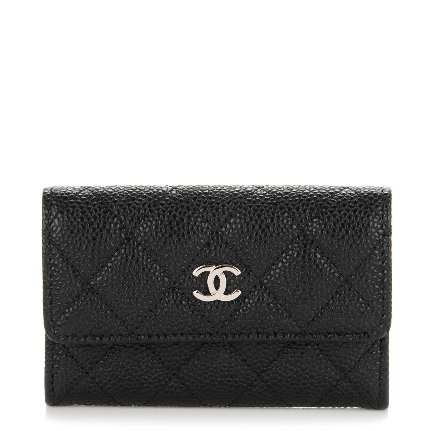 Caviar Quilted Flap Card Holder Black