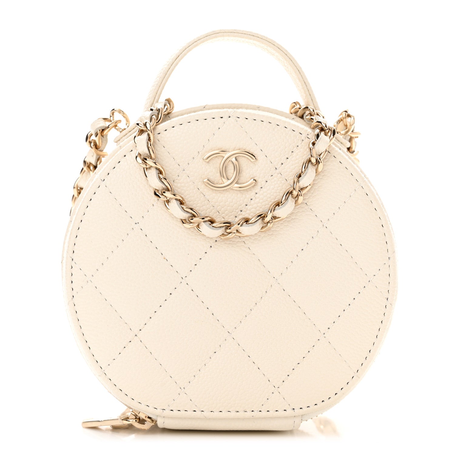 Chanel Caviar Quilted Round Handle With Care Vanity With Chain White 1 of 11