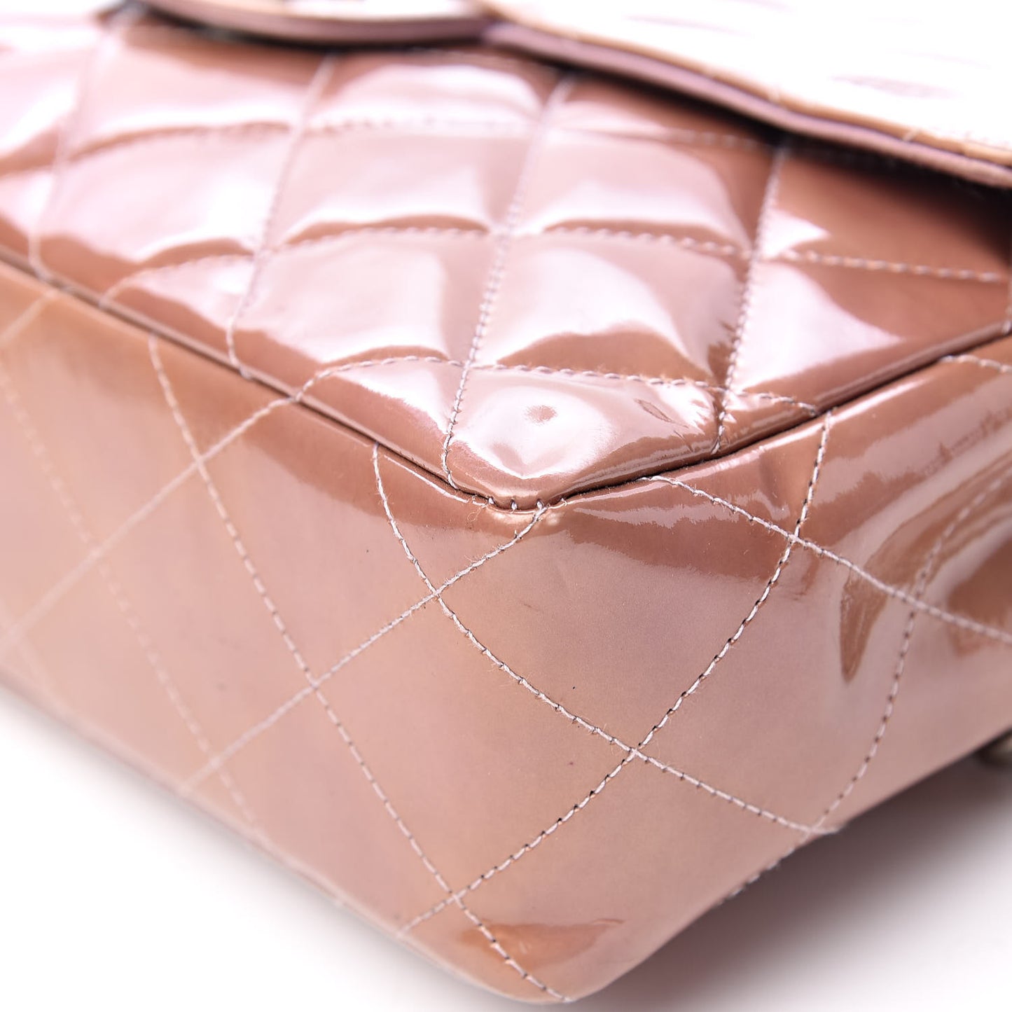Patent Quilted Medium Single Flap Beige
