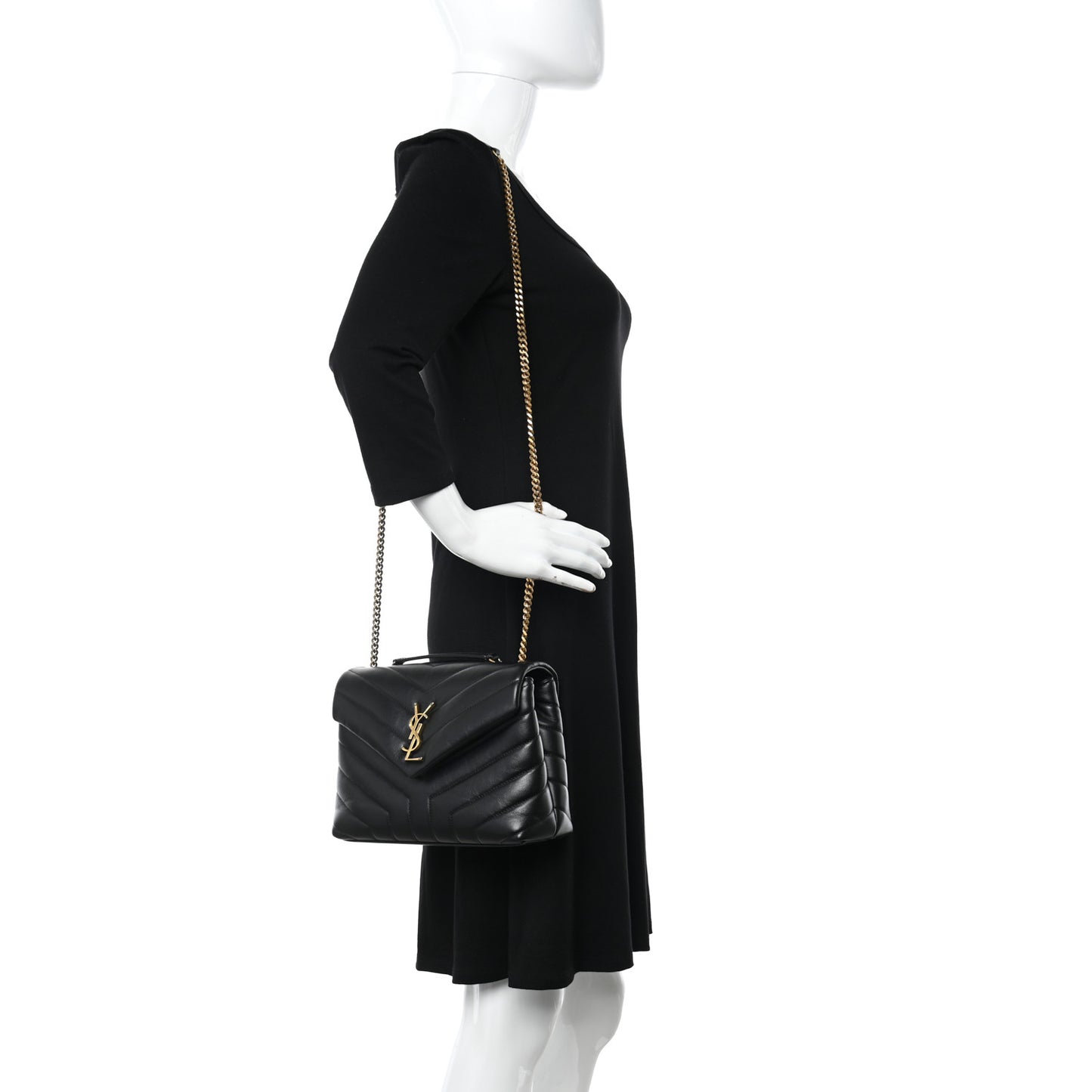 Calfskin Y Quilted Monogram Small Loulou Chain Satchel Black