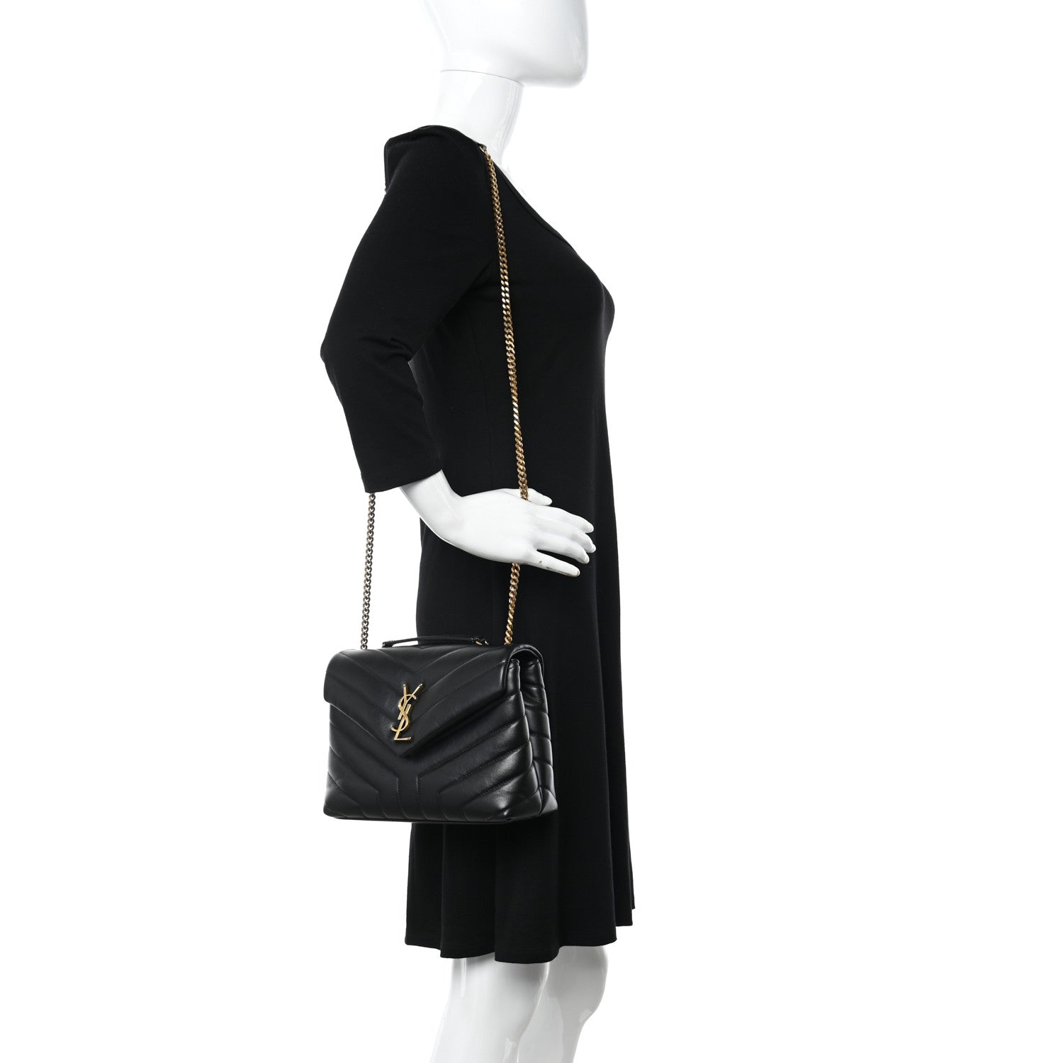 Saint Laurent Calfskin Y Quilted Monogram Small Loulou Chain Satchel Black 3 of 11