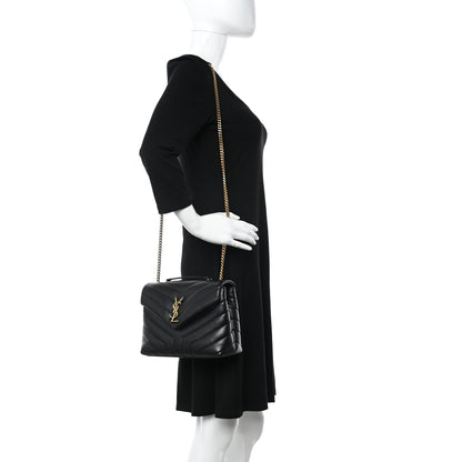 Saint Laurent Calfskin Y Quilted Monogram Small Loulou Chain Satchel Black 3 of 11