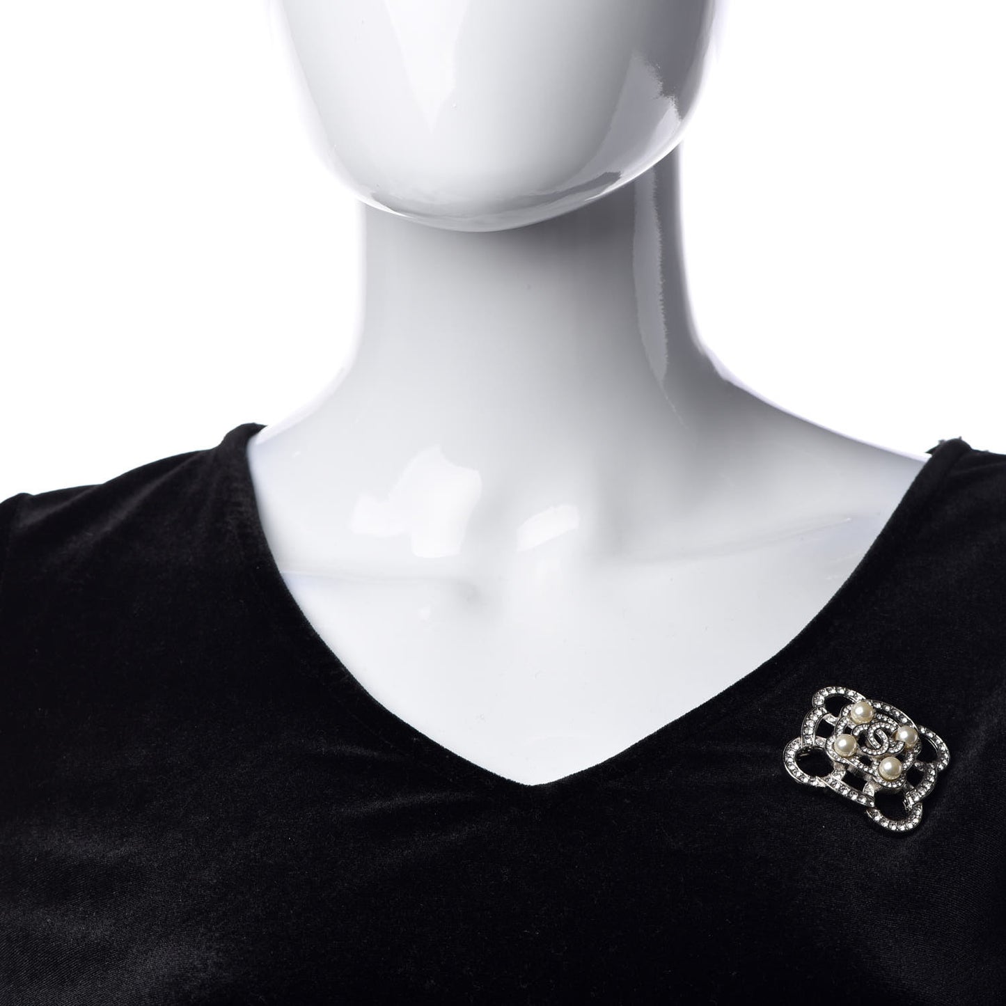 Pearl Crystal CC Brooch Silver