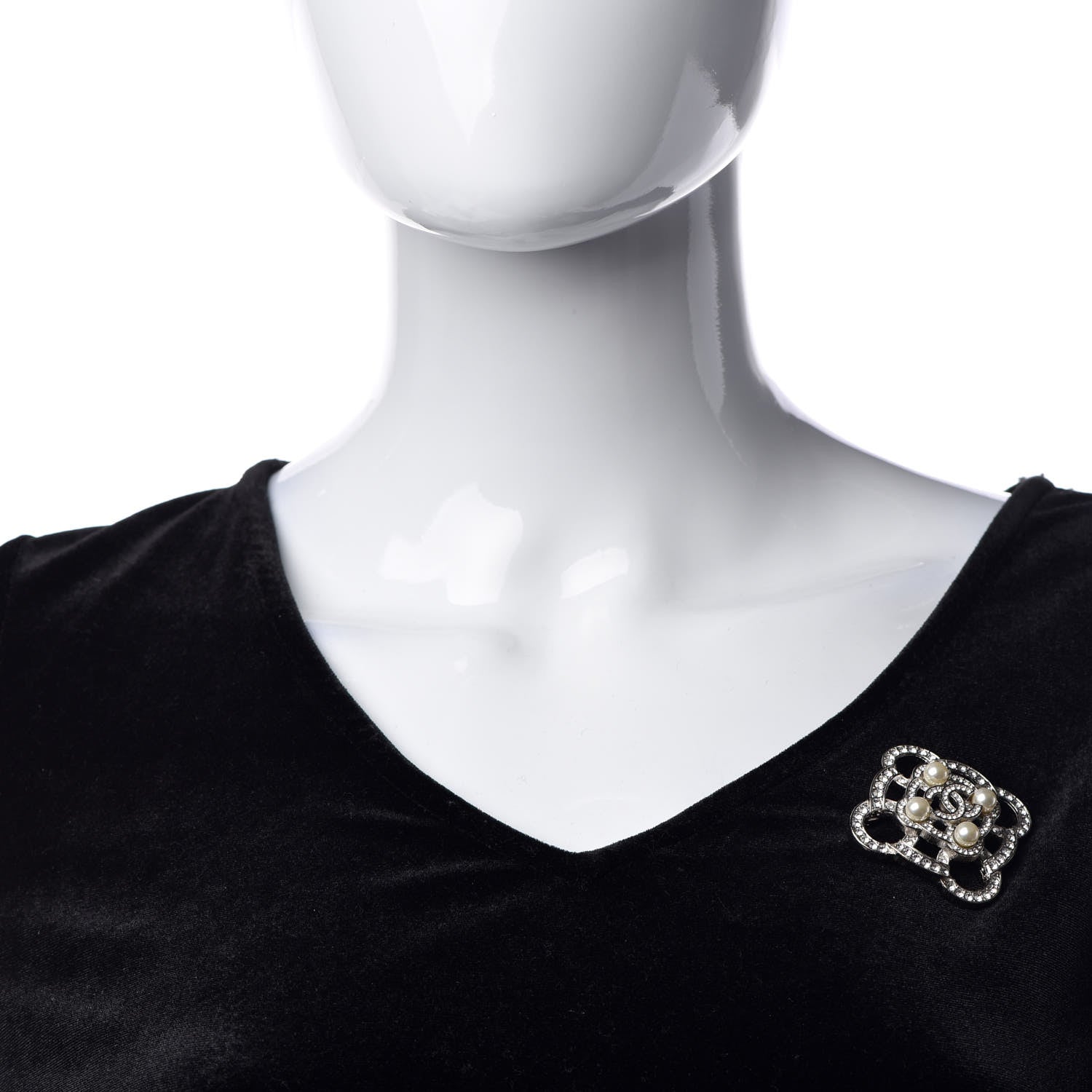 Chanel Pearl Crystal CC Brooch Silver 2 of 5