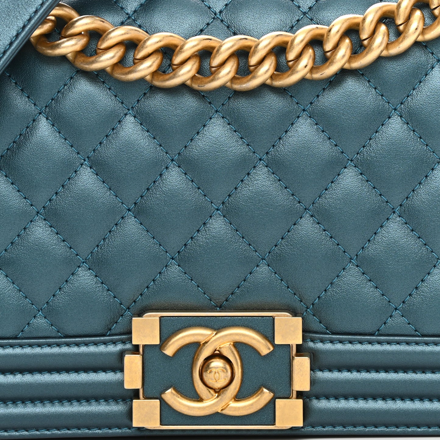 Metallic Calfskin Quilted Medium Boy Flap Blue