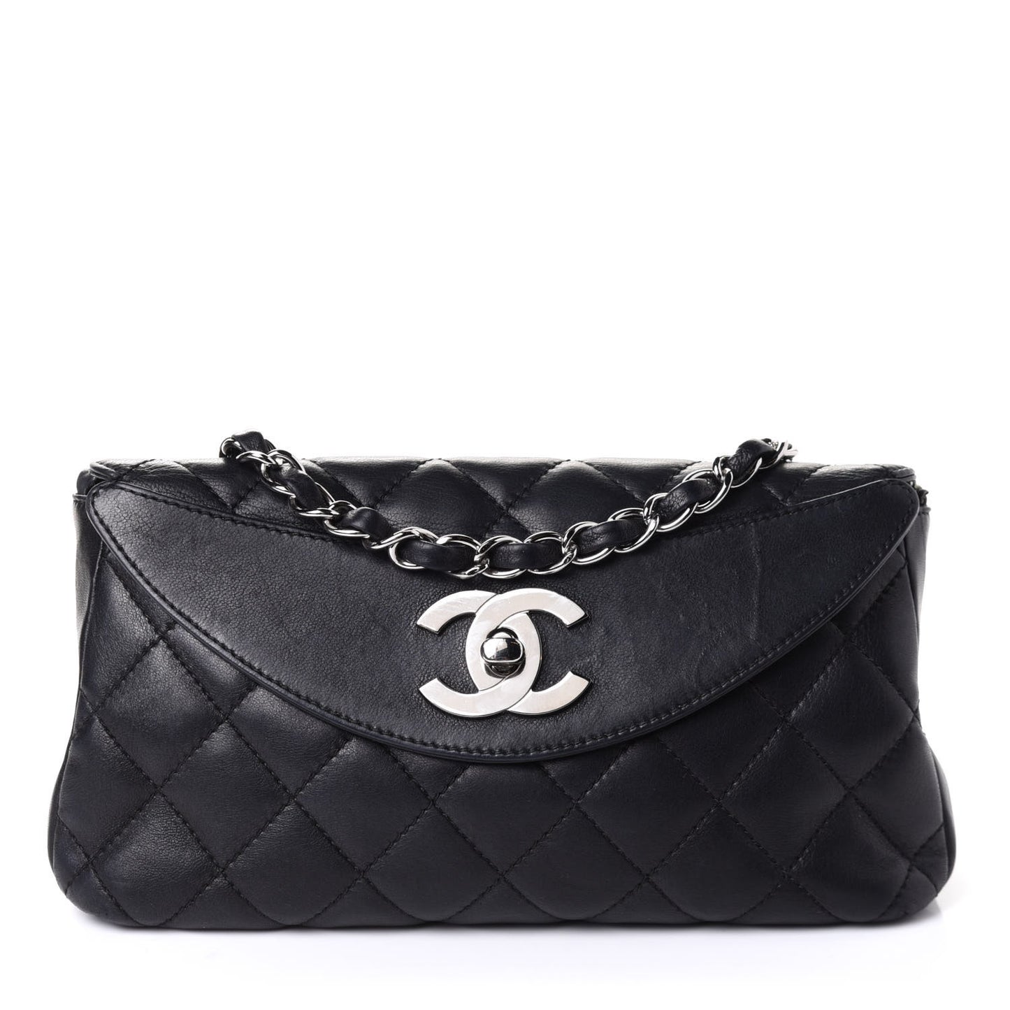 Lambskin Quilted CC Turnlock Flap Shoulder Bag Black