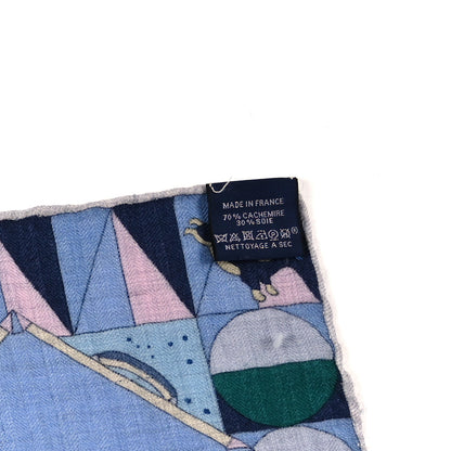 Hermes Cashmere Silk L'Epopee D'Hermes Shawl 140 Bleu Ciel Rose Pale Jaune 3 of 3