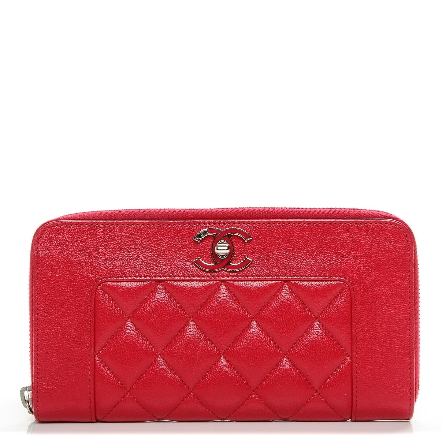 Sheepskin Quilted Mademoiselle Vintage Zip Around Wallet Dark Pink