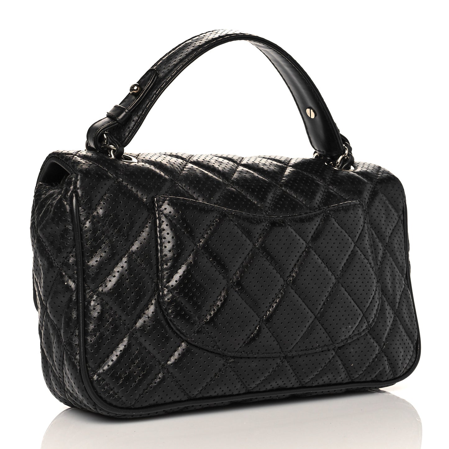 Lambskin Perforated Medium Punch Flap Black