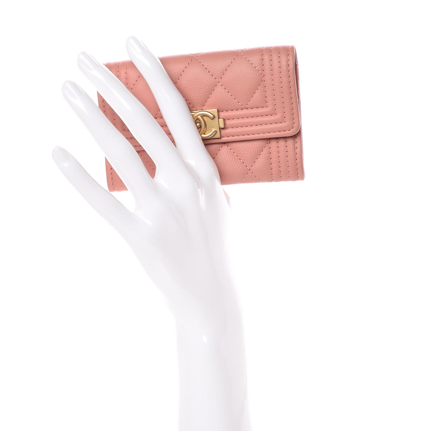 Caviar Quilted Boy Card Holder Wallet Powder Pink