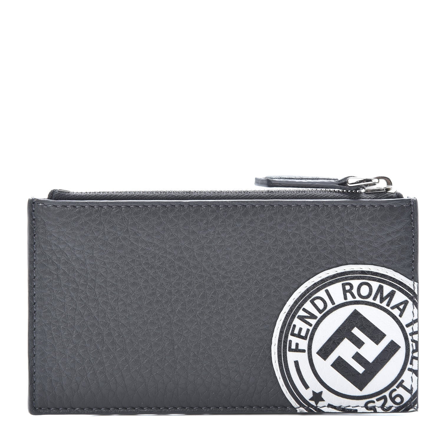 Fendi Cuoio Romano Stamp Patch Zip Card Holder Asfalto 1 of 7