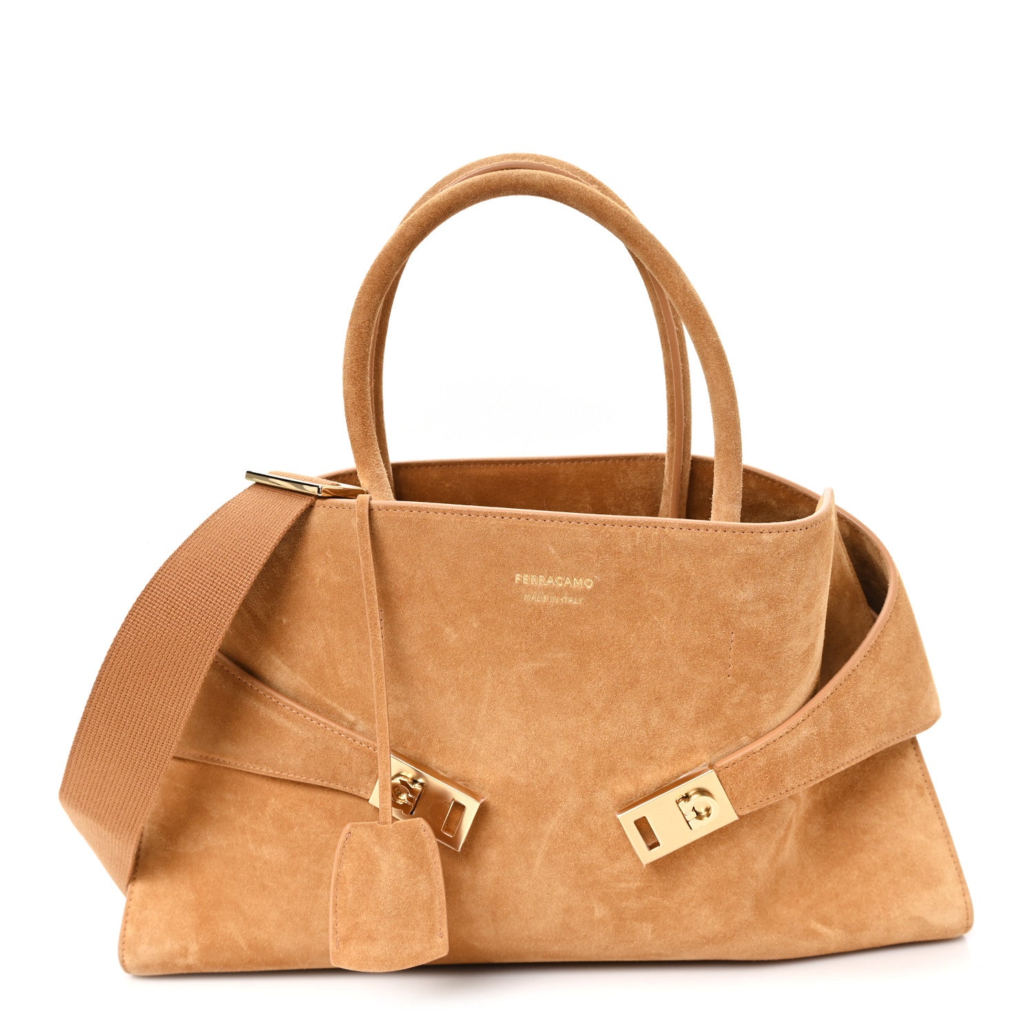 Salvatore Ferragamo Suede Calfskin Large Hug Bag Natural 1 of 10