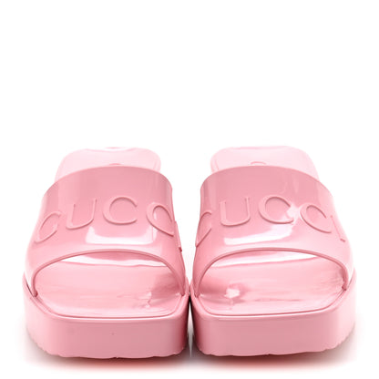 Gucci Rubber Gucci Logo Womens Platform 20/60mm Slide Sandals 37 Wild Rose 3 of 9