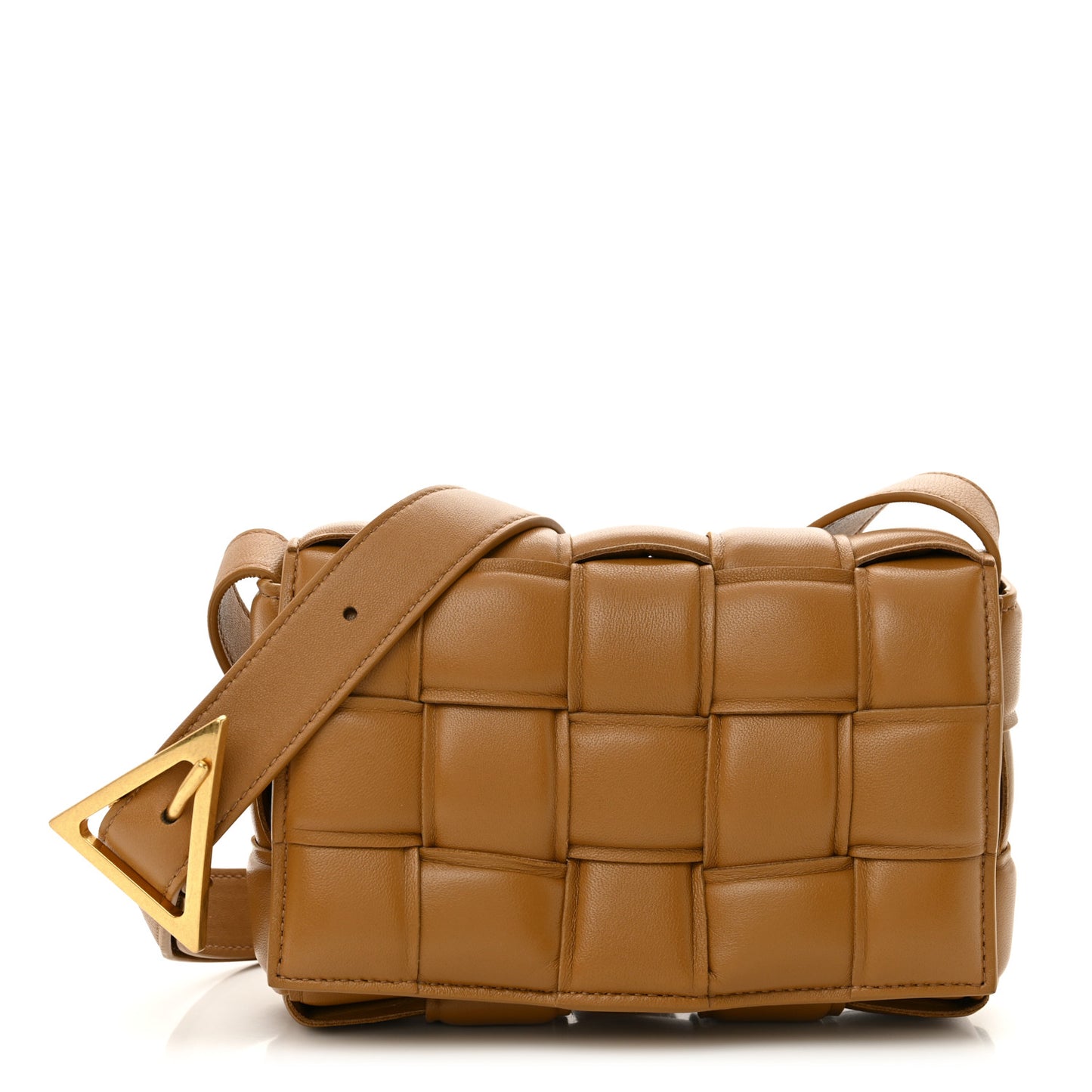 Nappa Maxi Intreccio Small Padded Cassette Crossbody Bag Camel