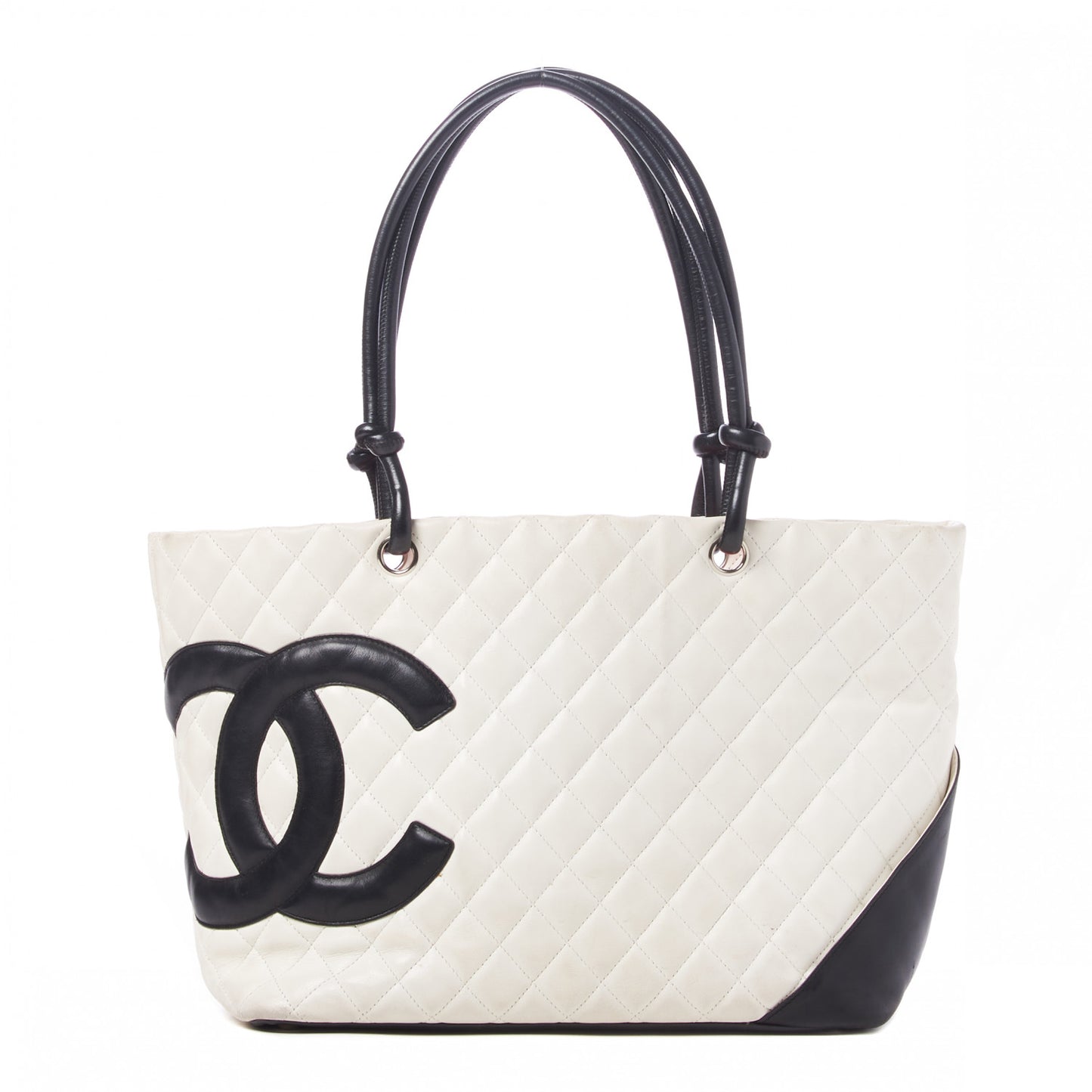 Calfskin Quilted Large Cambon Tote White Black