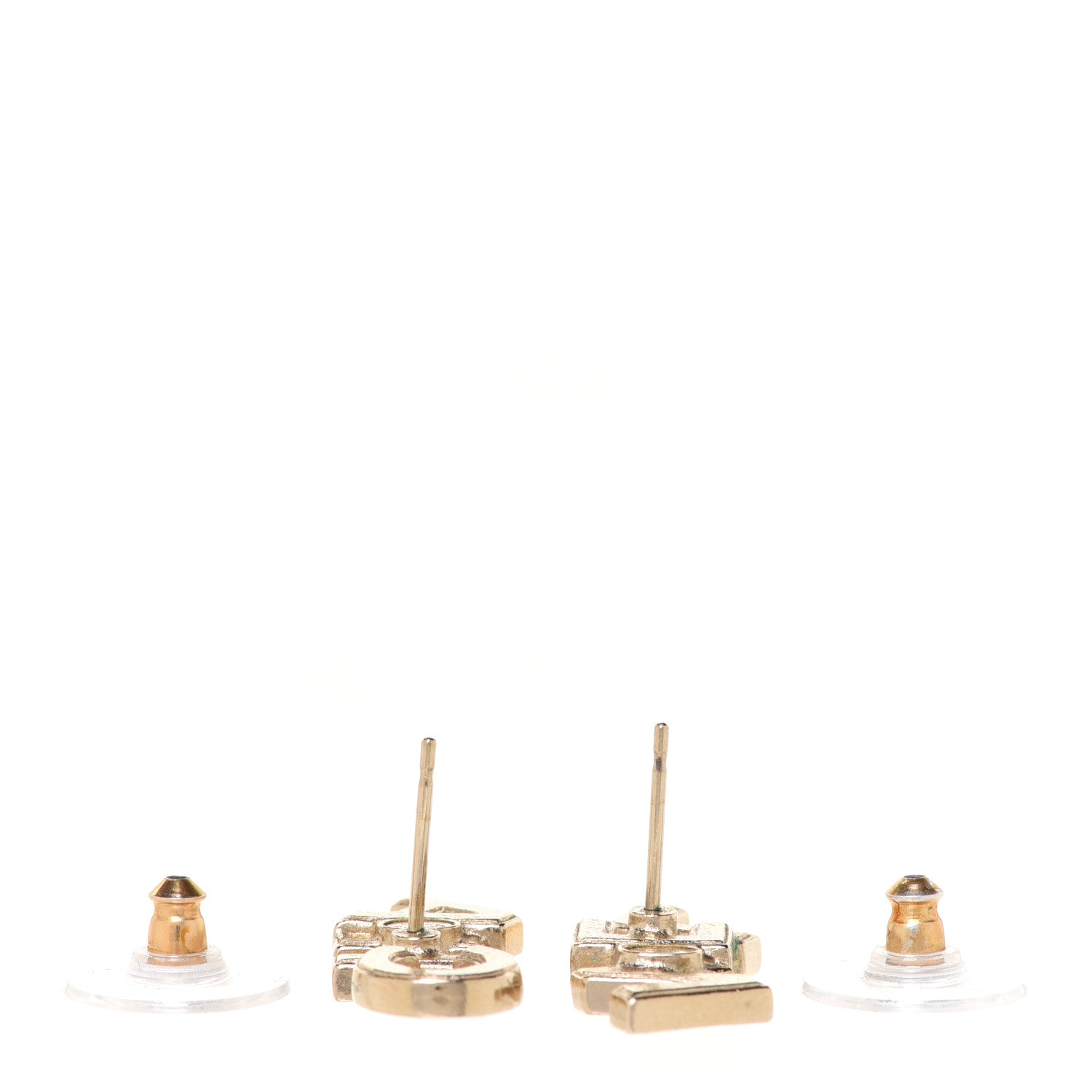 Chanel Crystal Pearl Signature Stud Earrings Gold 3 of 4