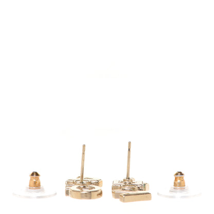 Chanel Crystal Pearl Signature Stud Earrings Gold 3 of 4