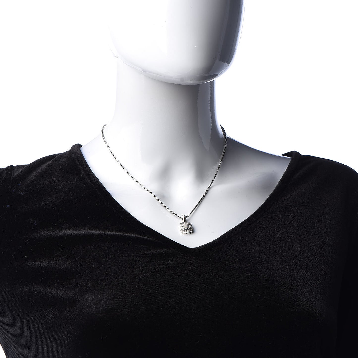 Sterling Silver Diamond Pave 7mm Petite Albion Pendant Necklace