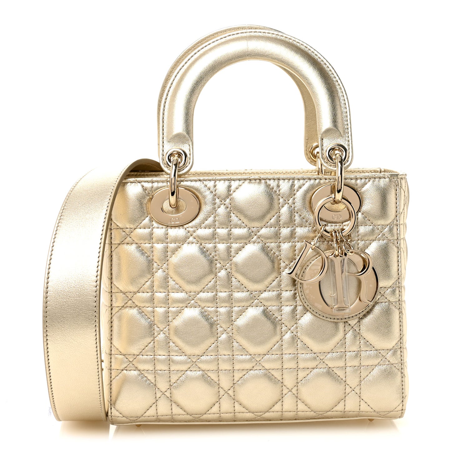 Metallic Lambskin Cannage Small My ABCDior Lady Dior Gold