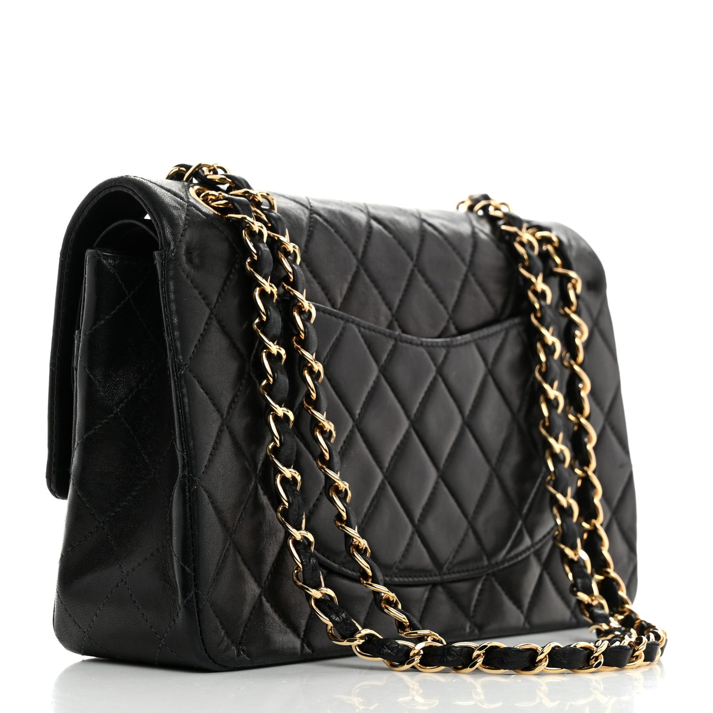 Lambskin Quilted Medium Double Flap Black