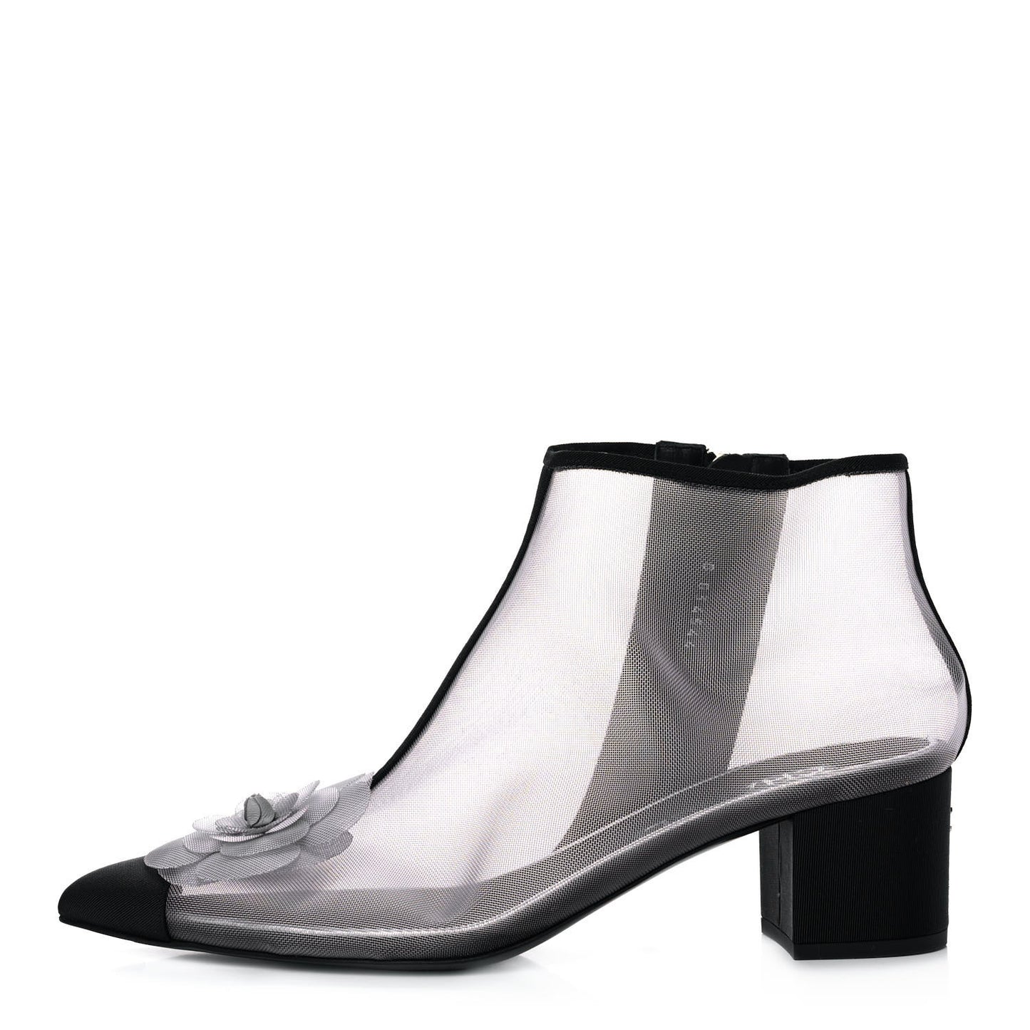 Mesh Grosgrain Camellia Short Boots 39.5 Grey Black
