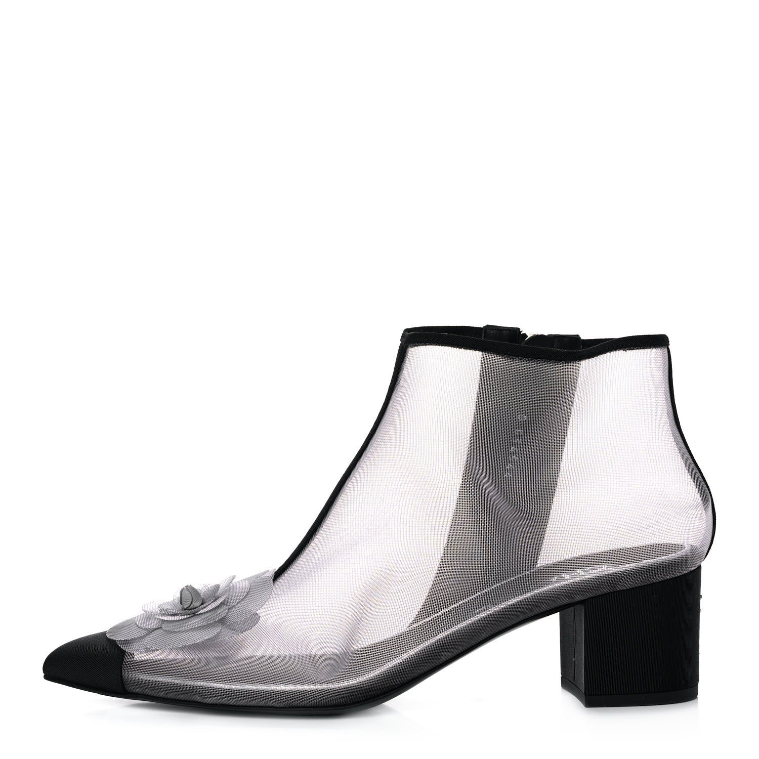 Chanel Mesh Grosgrain Camellia Short Boots 39.5 Grey Black 1 of 8