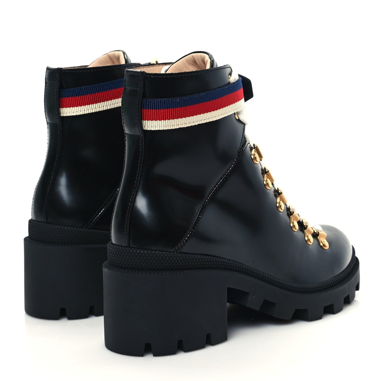 Calfskin Sylvie Web Lace Up Combat Boots 35 Black