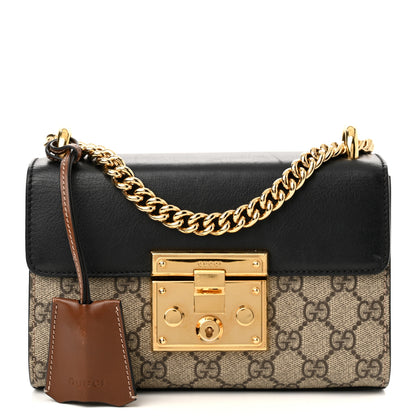 Gucci GG Supreme Monogram Calfskin Small Padlock Shoulder Bag Beige Black Cuir 1 of 11