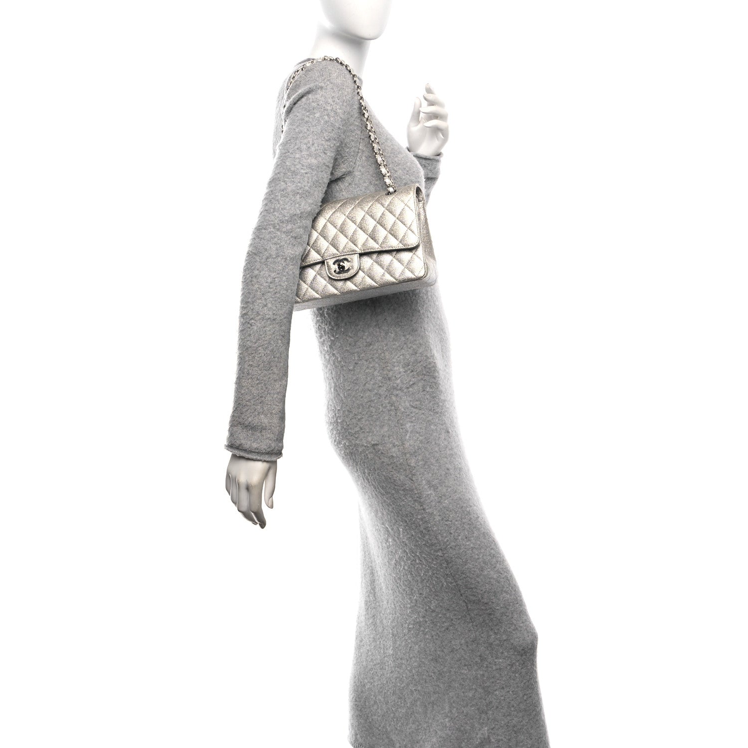 Chanel Glittered Metallic Caviar Quilted Medium Double Flap Silver 2 of 11