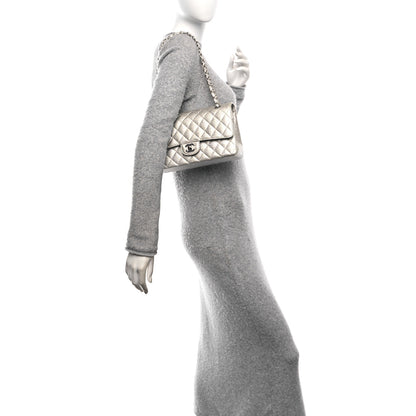 Chanel Glittered Metallic Caviar Quilted Medium Double Flap Silver 2 of 11