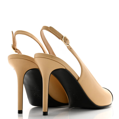 Chanel Goatskin Grosgrain Pointed Cap Toe CC Slingback Pumps 40 Beige Black 4 of 12