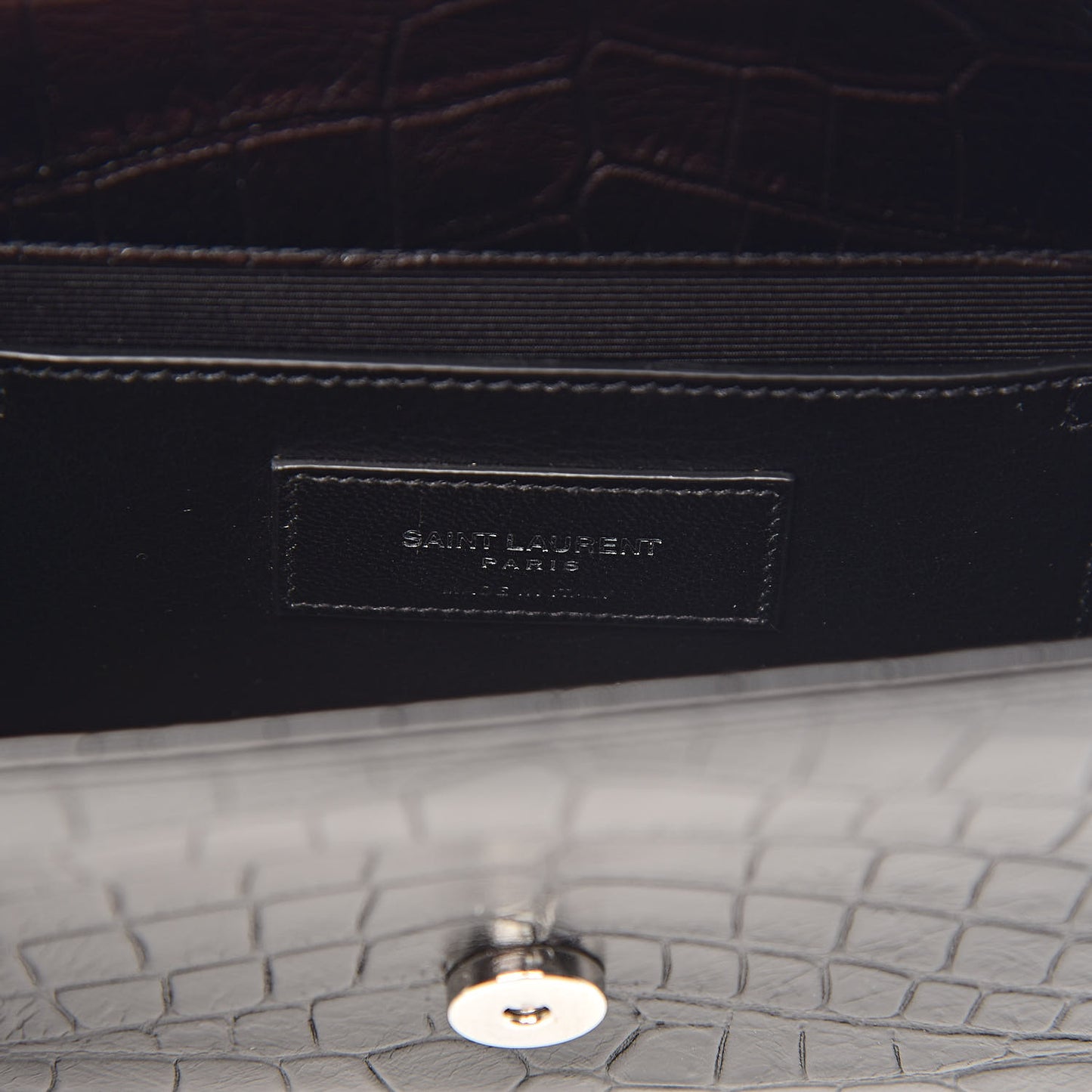 Calfskin Crocodile Embossed Monogram Small Kate Tassel Satchel Black