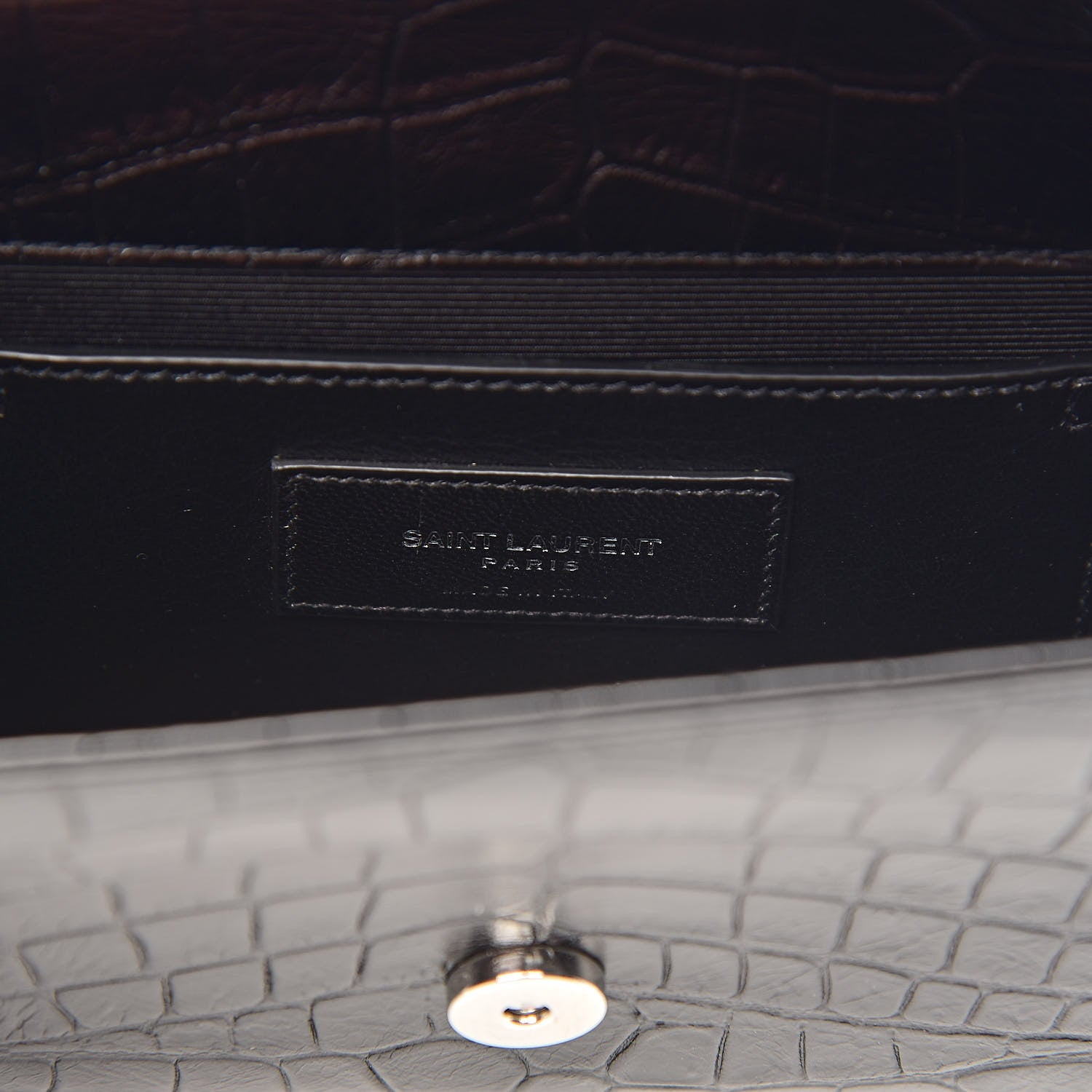 Saint Laurent Calfskin Crocodile Embossed Monogram Small Kate Tassel Satchel Black 7 of 10