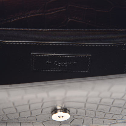 Saint Laurent Calfskin Crocodile Embossed Monogram Small Kate Tassel Satchel Black 7 of 10