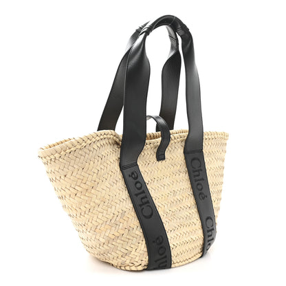 Chloe Raffia Smooth Calfskin Medium Sense Basket Black 3 of 12