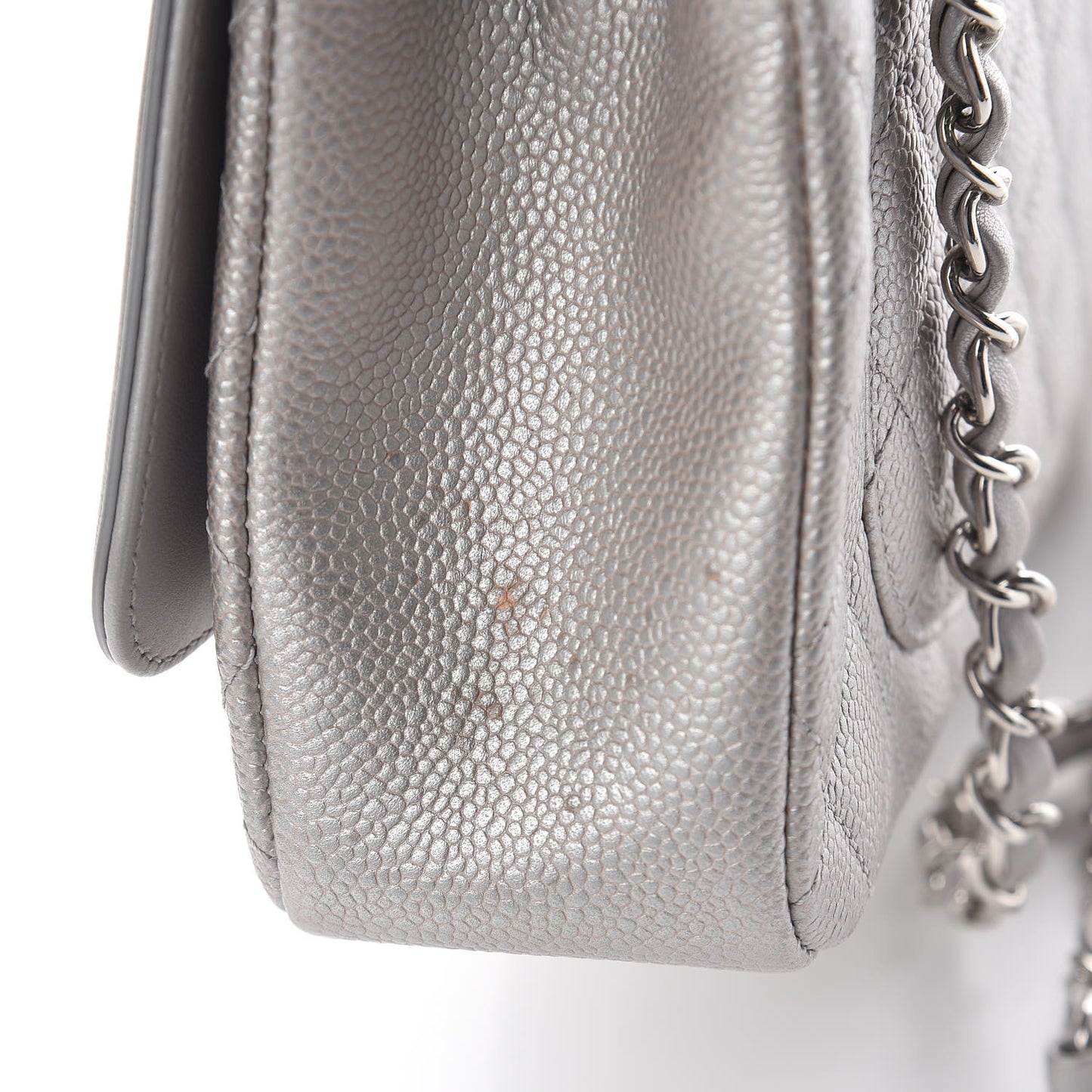 Metallic Caviar Quilted Medium CC Filigree Flap Silver