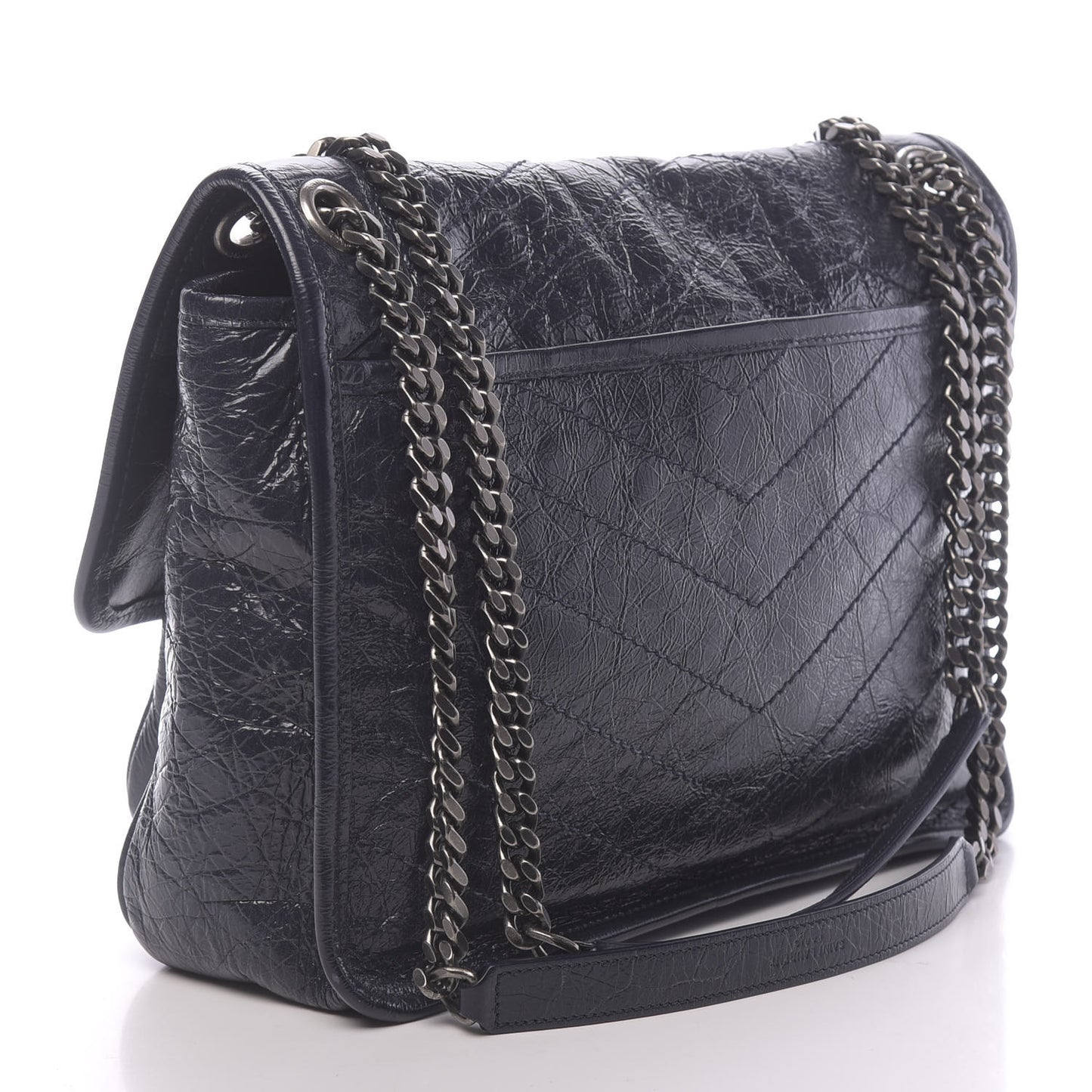 Crinkled Calfskin Matelasse Monogram Medium Niki Chain Satchel Deep Marine