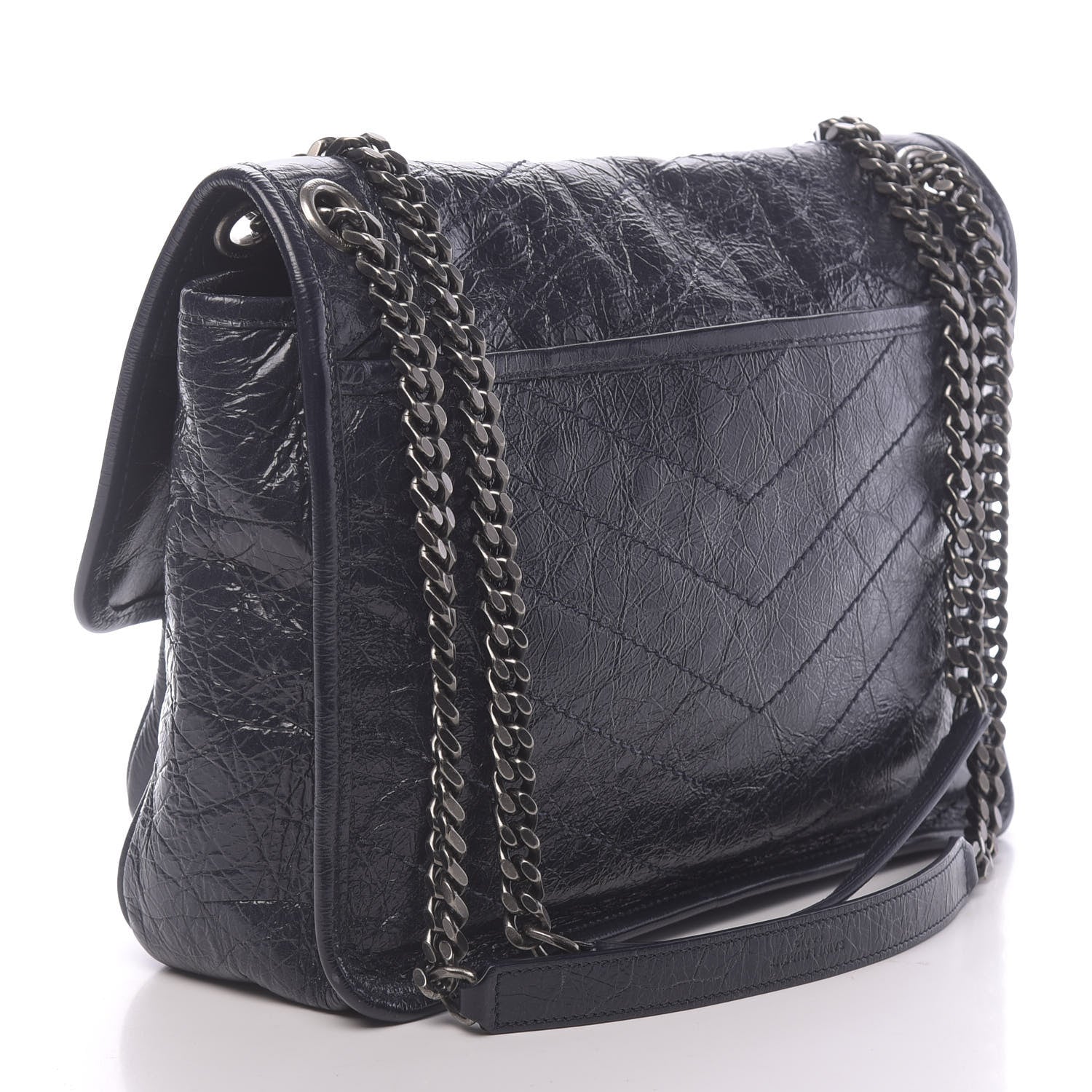 Saint Laurent Crinkled Calfskin Matelasse Monogram Medium Niki Chain Satchel Deep Marine 3 of 11