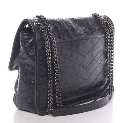 Saint Laurent Crinkled Calfskin Matelasse Monogram Medium Niki Chain Satchel Deep Marine 3 of 11