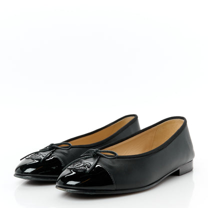 Chanel Lambskin Patent Cap Toe Ballerina Flats 39 Black 4 of 10