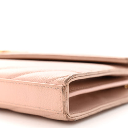 Saint Laurent Grain De Poudre Matelasse Chevron Monogram Chain Wallet Pale Pink 11 of 18