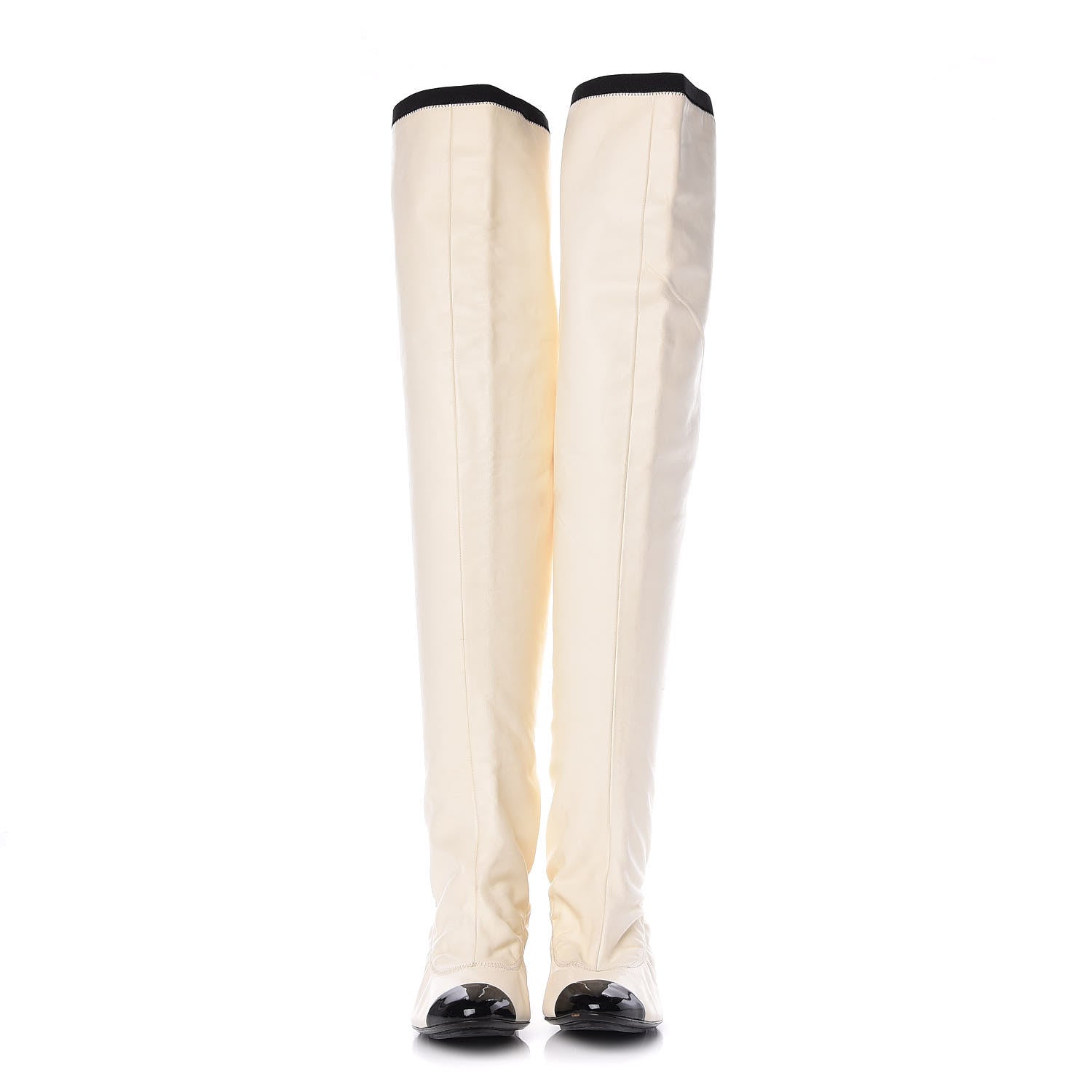 Chanel Lambskin Patent Cap Toe Over the Knee Boots 37.5 White 2 of 18