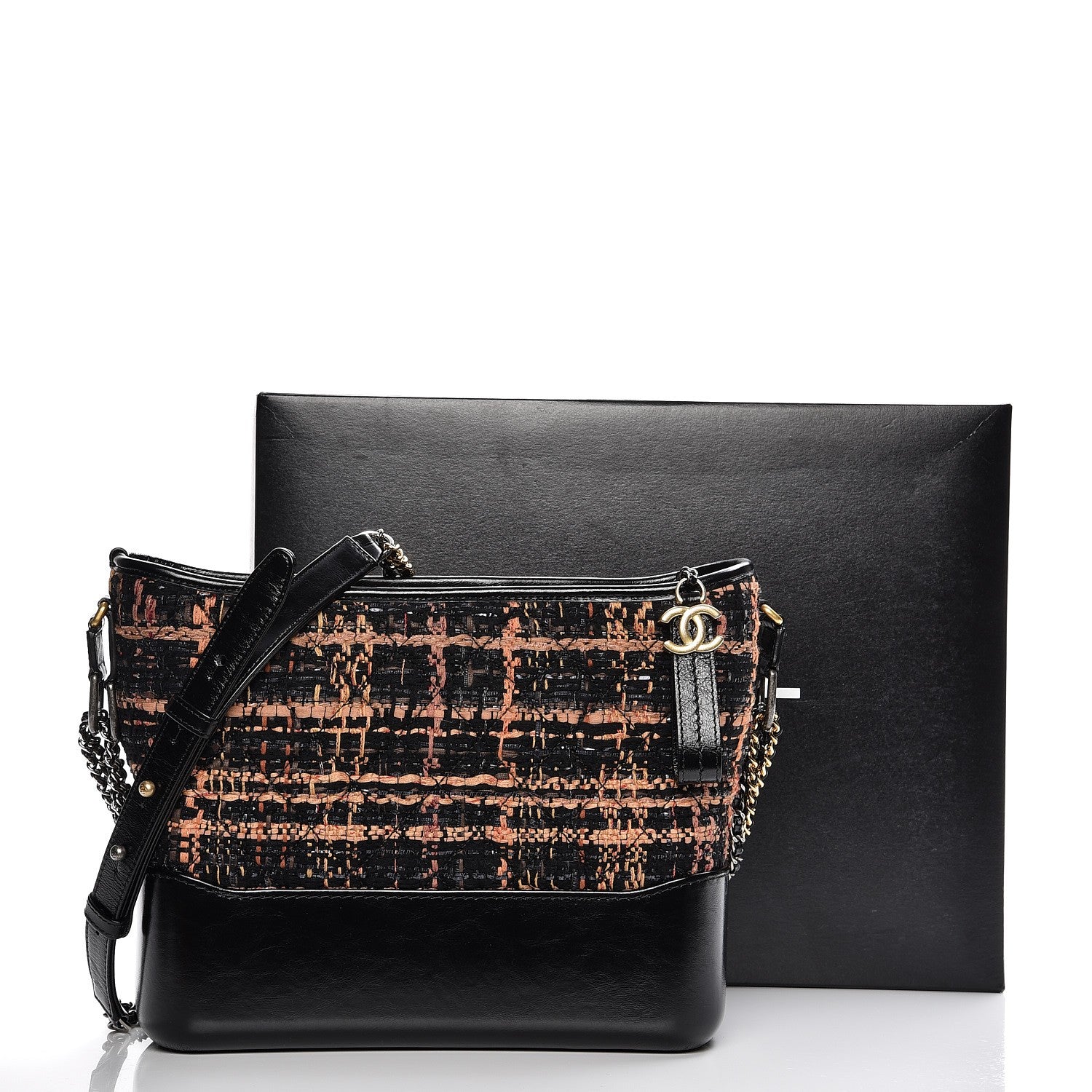 Chanel Tweed Calfskin Medium Gabrielle Hobo Black Brown 9 of 9