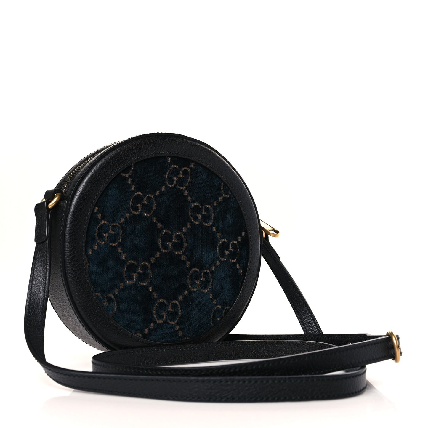 Velvet Calfskin GG Monogram Round Shoulder Bag Blue Beige
