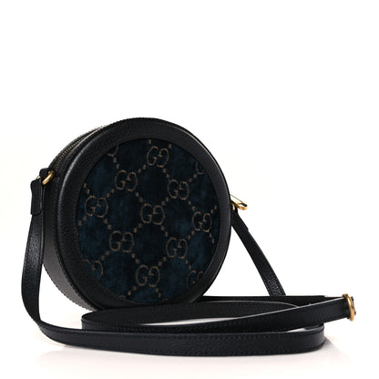Gucci Velvet Calfskin GG Monogram Round Shoulder Bag Blue Beige 3 of 9