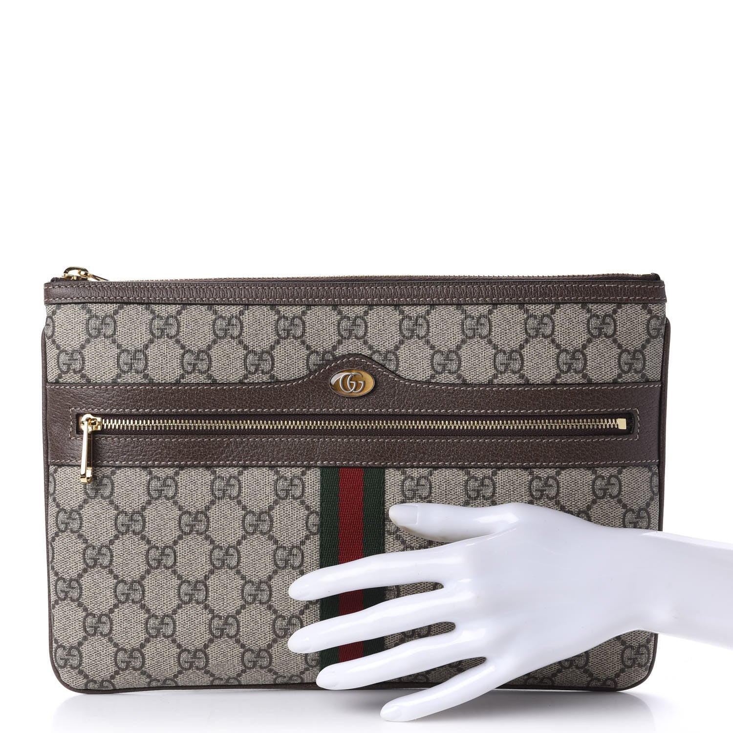 Gucci GG Supreme Monogram Large Ophidia Pouch Clutch Brown 2 of 10